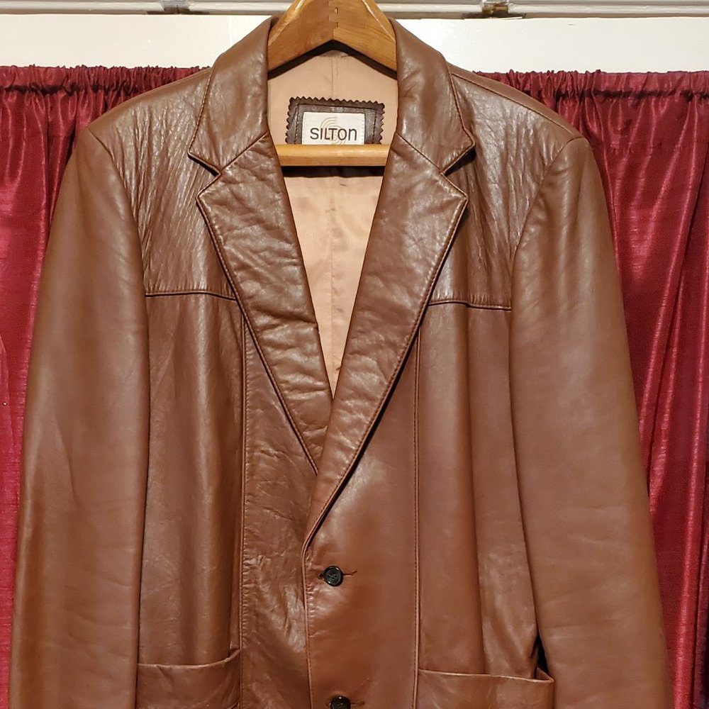 Men's 40 L Brown Leather Jacket - Picture 2 of 14
